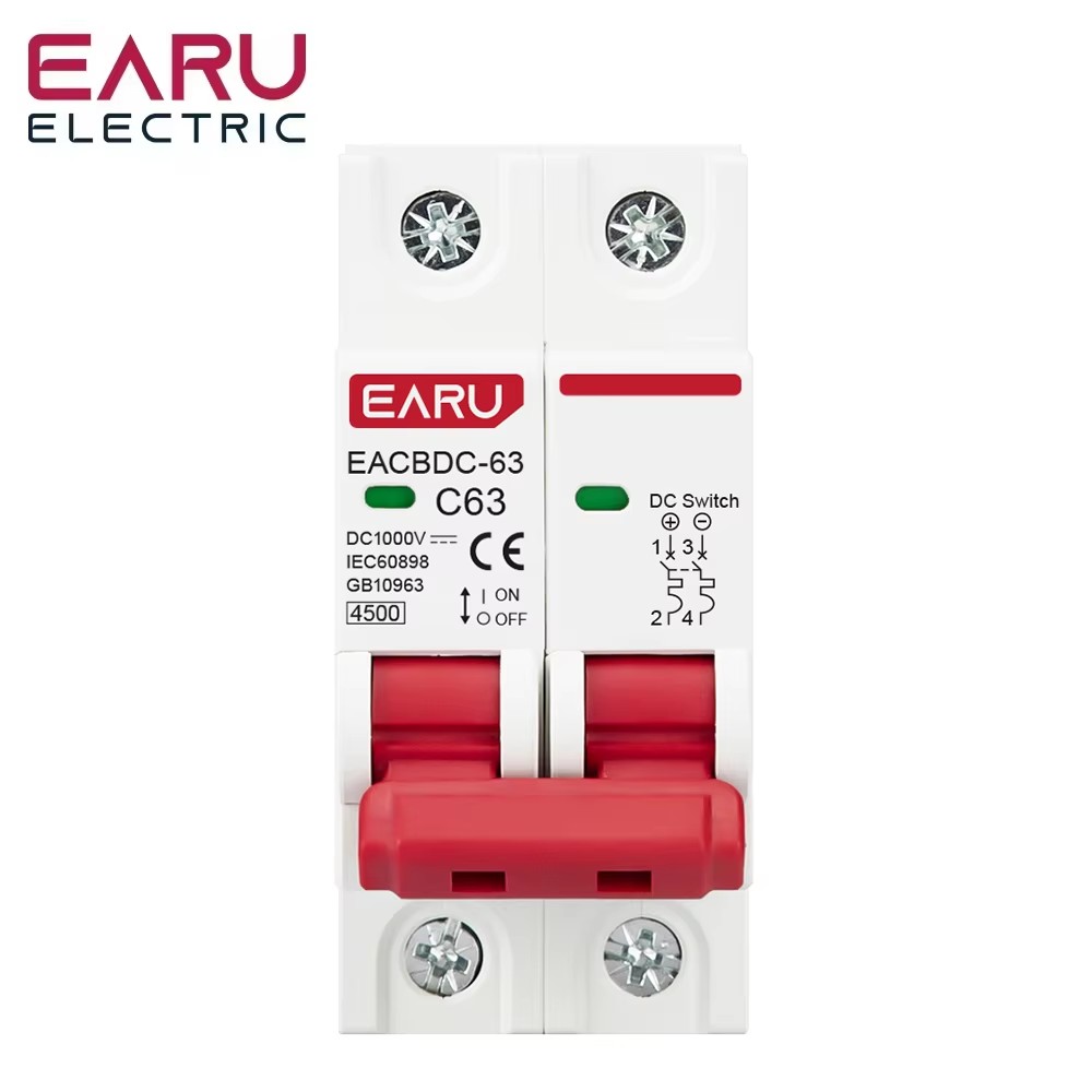 2P DC 1000V MCB PV Solar Mini Circuit Breaker Overload Protection Switch (6A - 63A)
